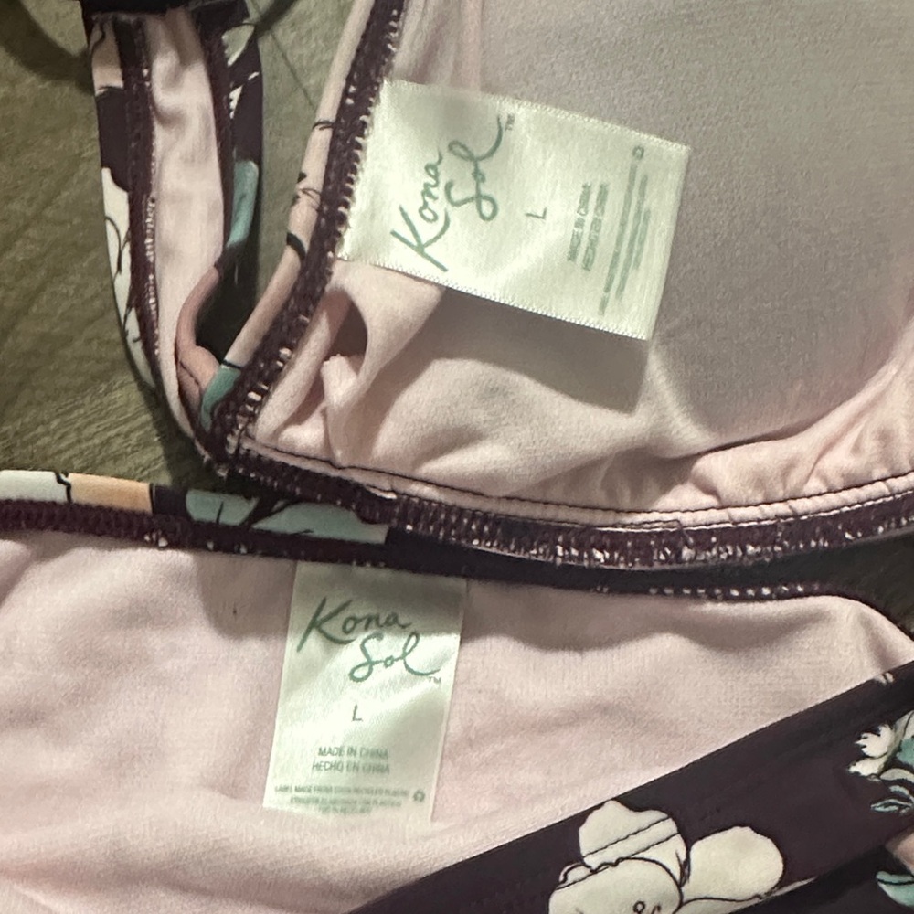 Kona Sol Floral Bikini Set in Plum with Pink & Teal Accents - Picture 2 of 3
